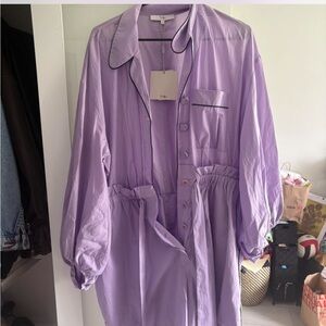 Tibi Lilac Shirt Dress with Dark Edging